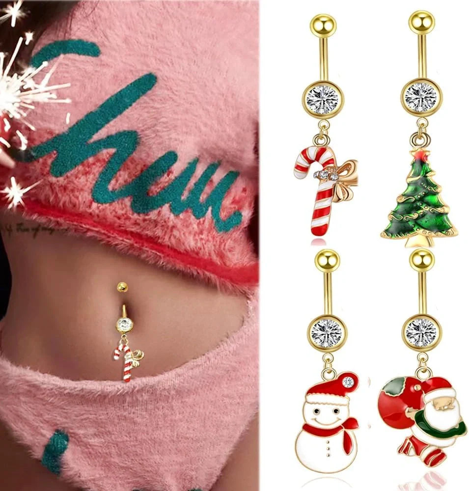 Christmas Belly Rings | Festive Holiday Navel Jewelry | Crystalqiao ...