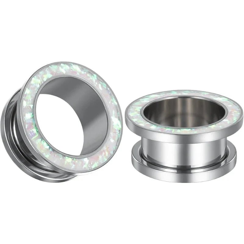 1 Pair Gauges Earrings Circle Fake Opal Tunnels Ear Plugs - QIAO CrystalQIAO CrystalQIAO Crystal