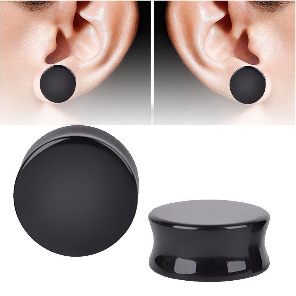1 Pair Natural Obsidian Stone Double Flared Flesh Tunnels Ear Plugs Gauges Stretcher Expander - QIAO Crystal我的商店QIAO Crystal