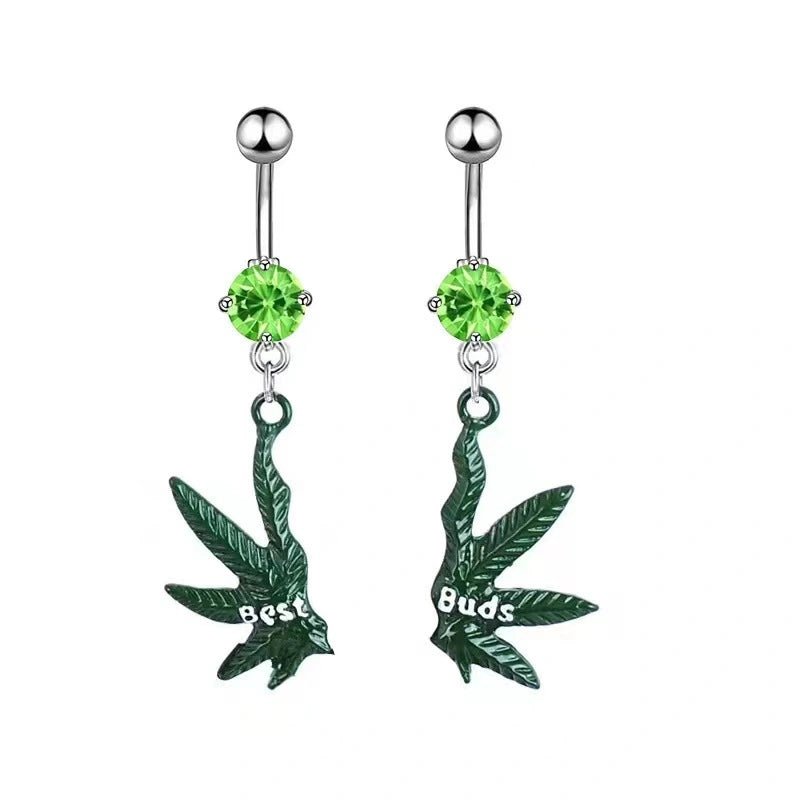 1 Pair Rhinestone Button Maple Leaf Buds Dangle Navel Belly Rings Xmas Gifts Beach Bikini - QIAO Crystal我的商店QIAO Crystal