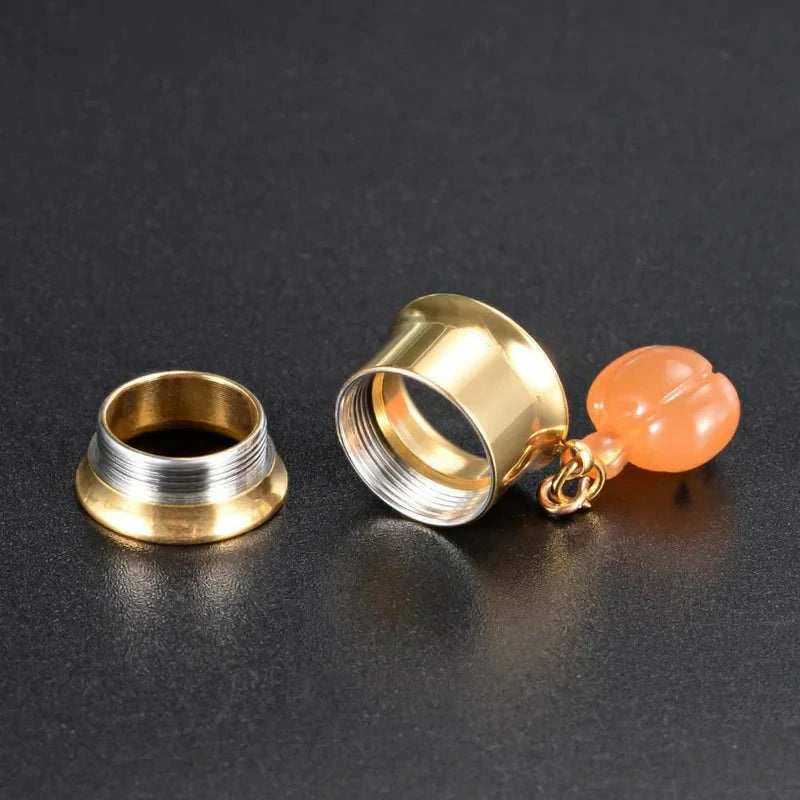 1 Pair Screw Ear Gauges Flesh Plugs and Tunnels Skull Dangle Matched Earrings