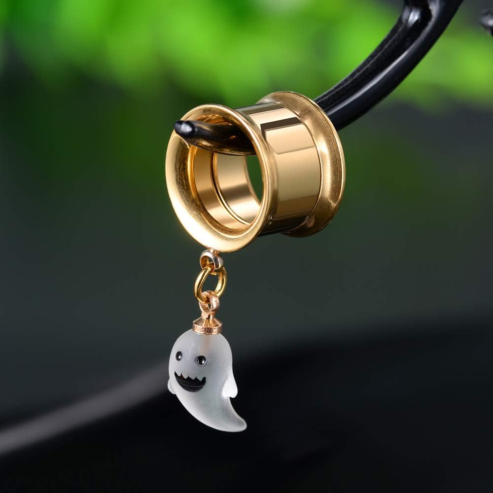 1 Pair Screw Ear Gauges Flesh Plugs and Tunnels Skull Dangle Matched Earrings - QIAO CrystalQIAO CrystalQIAO Crystal