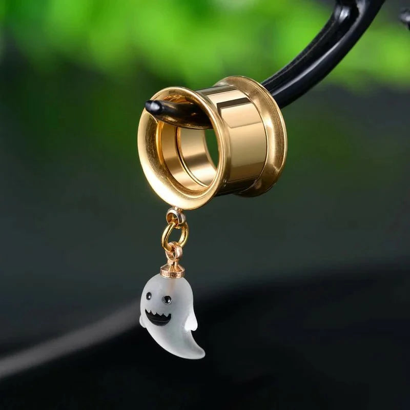 1 Pair Screw Ear Gauges Flesh Plugs and Tunnels Skull Dangle Matched Earrings