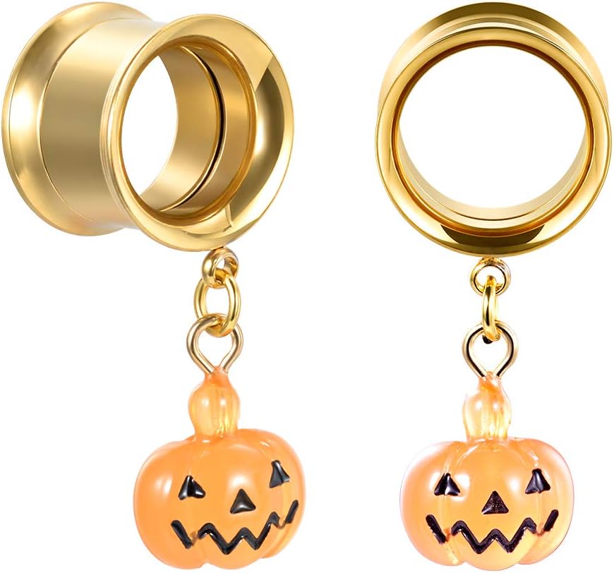 1 Pair Screw Ear Gauges Flesh Plugs and Tunnels Skull Dangle Matched Earrings - QIAO CrystalQIAO CrystalQIAO Crystal