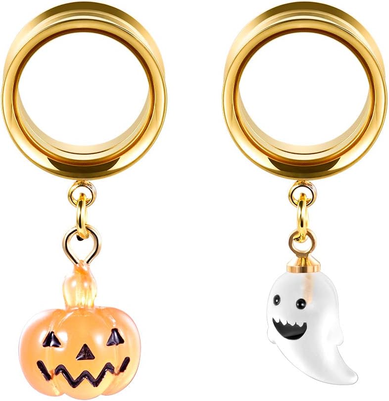 1 Pair Screw Ear Gauges Flesh Plugs and Tunnels Skull Dangle Matched Earrings - QIAO CrystalQIAO CrystalQIAO Crystal