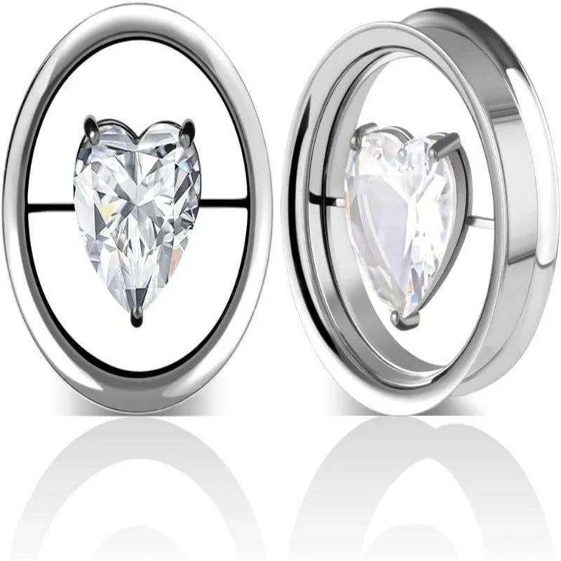 1 Pair Stainless Steel Tunnels Gem Ear Plugs Eyelet Gauges for Ears Screw - QIAO CrystalQIAO CrystalQIAO Crystal