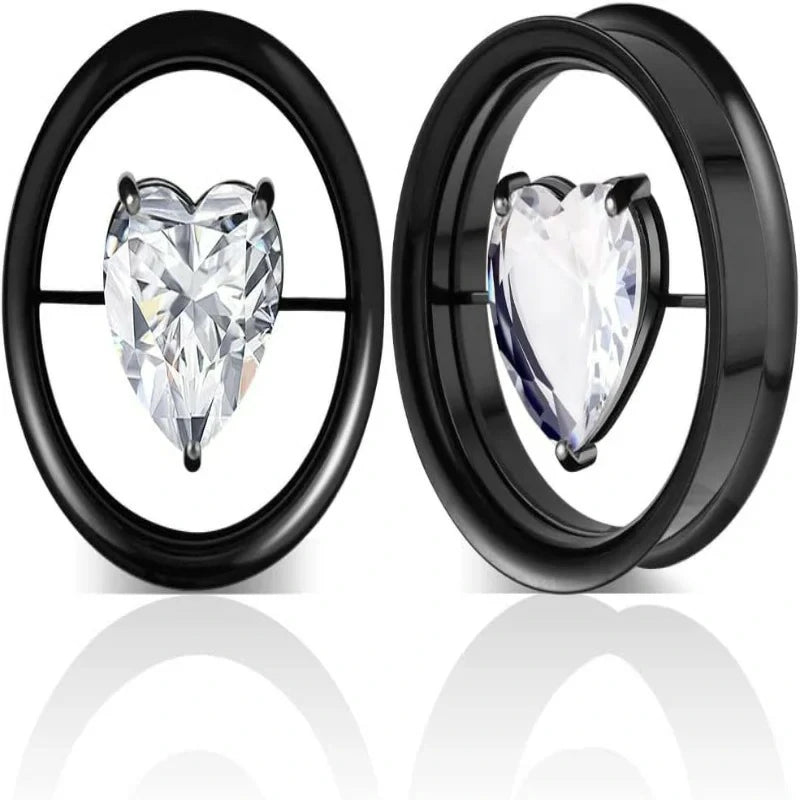 1 Pair Stainless Steel Tunnels Gem Ear Plugs Eyelet Gauges for Ears Screw - QIAO CrystalQIAO CrystalQIAO Crystal