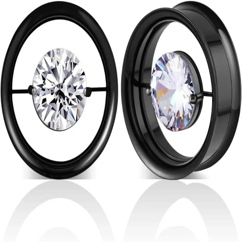 1 Pair Stainless Steel Tunnels Gem Ear Plugs Eyelet Gauges for Ears Screw - QIAO CrystalQIAO CrystalQIAO Crystal