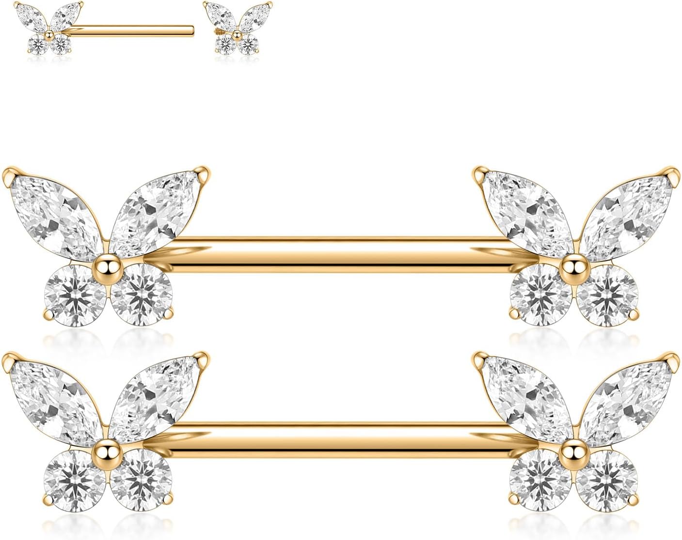 1 Pair Titanium Nipple Piercing Jewelry Butterfly Cube Zircon Nipple Rings Nipple Barbell Internally Threaded Nipple Bars Bridge Piercing Jewelry - QIAO CrystalQIAO CrystalQIAO Crystal