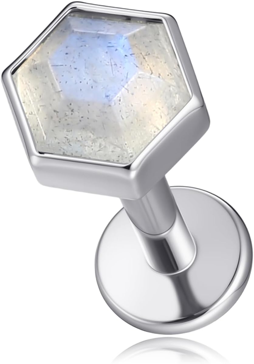 1 Piece Labret Lip Piercing 16G ASTM F136 Titanium Synthetic Natural Stone Silvery Ear Cartilage - QIAO CrystalQIAO CrystalQIAO Crystal