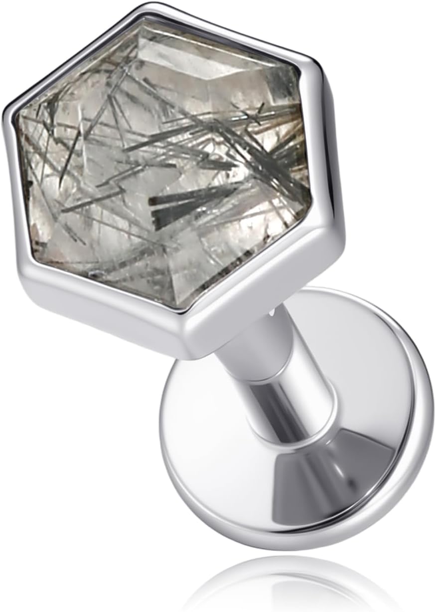 1 Piece Labret Lip Piercing 16G ASTM F136 Titanium Synthetic Natural Stone Silvery Ear Cartilage - QIAO CrystalQIAO CrystalQIAO Crystal