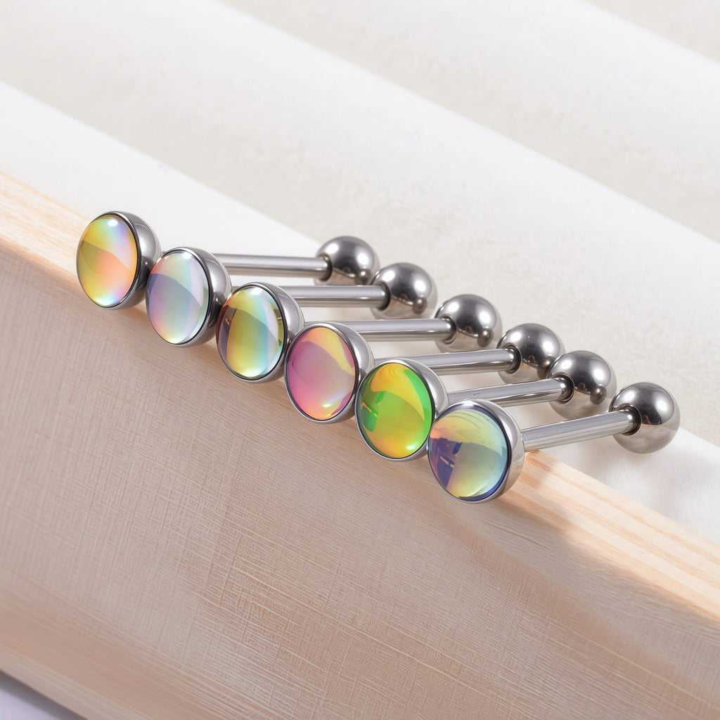 Light Tongue Rings G23 Titanum Premium Cut Zircon Internally Threaded