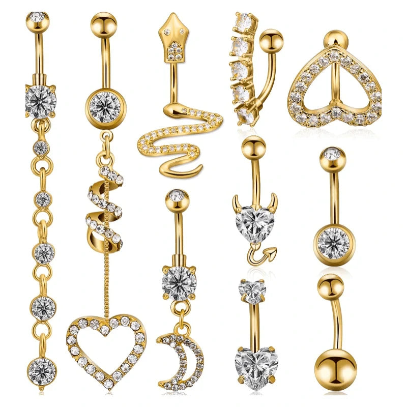 10 PCS 14G Surgical Steel Belly Button Rings Barbell Jewelry Rings Bulk for Body Piercing