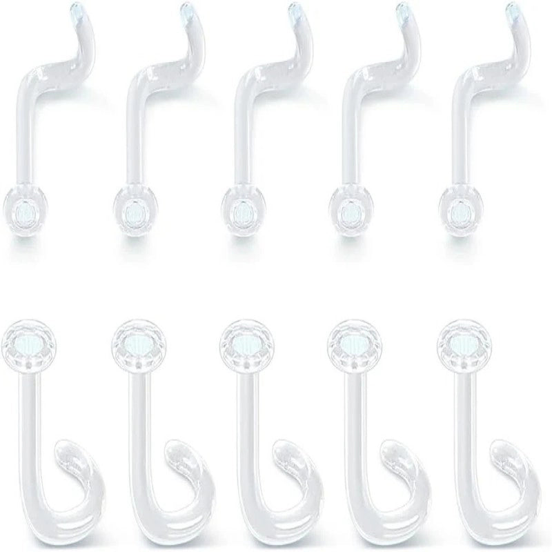 10Pcs Glass Clear Nose Studs Screw for Work,Surgery, 18g/16g Glass Nose Piercing Retainer for Sport, MRIs, CT, Hypoallergenic Flat Top Invisible Nose Rings Studs