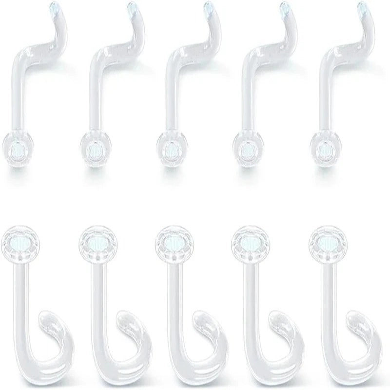 10Pcs Glass Clear Nose Studs Screw for Work,Surgery, 18g/16g Glass Nose Piercing Retainer for Sport, MRIs, CT, Hypoallergenic Flat Top Invisible Nose Rings Studs