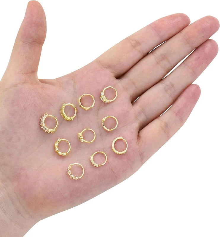 10Pcs Nose Ring Hoop Paved Flower Leaf Feather CZ Cartilage Earrings Nose Piercing