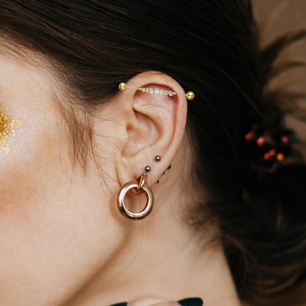 10Pcs 14G Industrial Piercing Jewelry Surgical Steel Industrial Barbell Earrings Cartilage Helix - QIAO CrystalQIAO CrystalQIAO Crystal