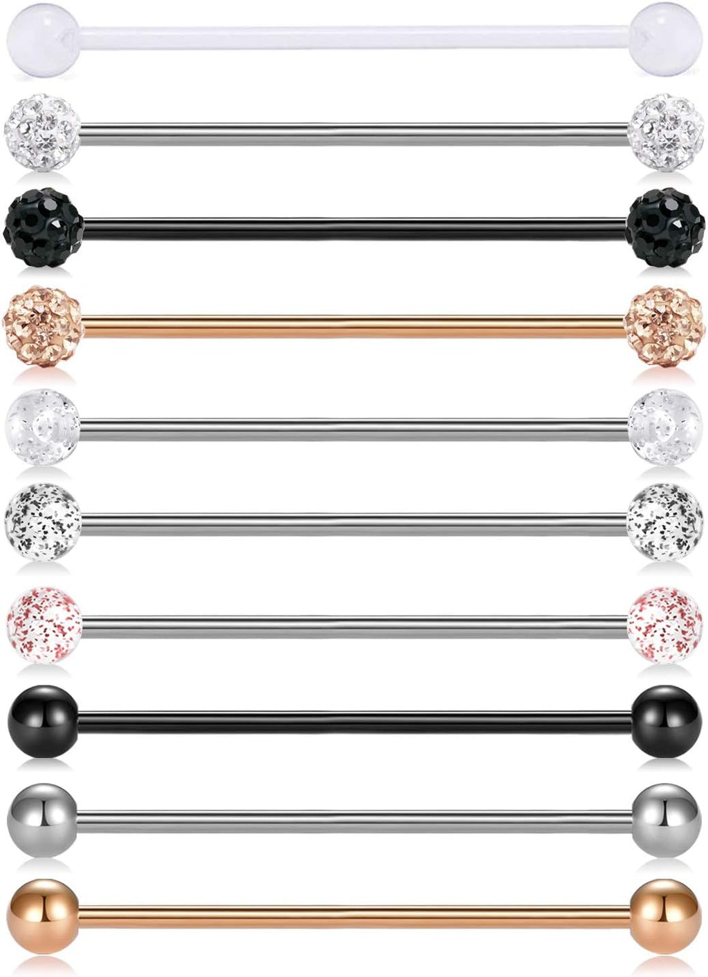 10pcs 14G Stainless Steel Industrial Barbell Earring Cartilage Body Piercing Jewelry - QIAO CrystalQIAO CrystalQIAO Crystal