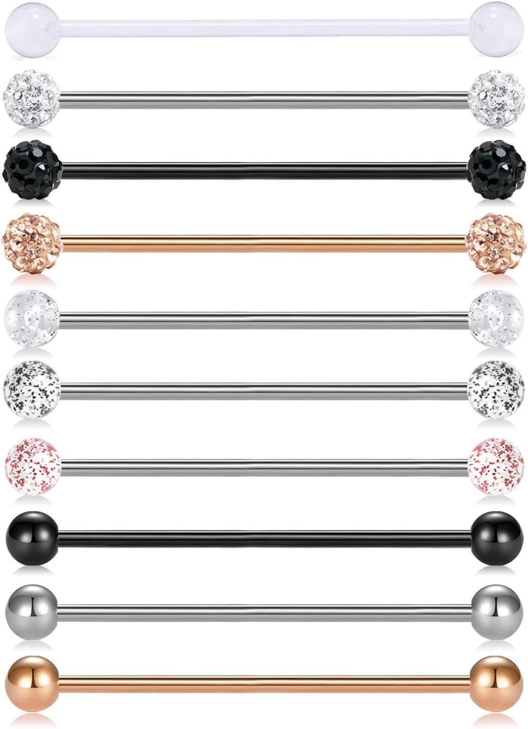 10pcs 14G Stainless Steel Industrial Barbell Earring Cartilage Body Piercing Jewelry - QIAO CrystalQIAO CrystalQIAO Crystal