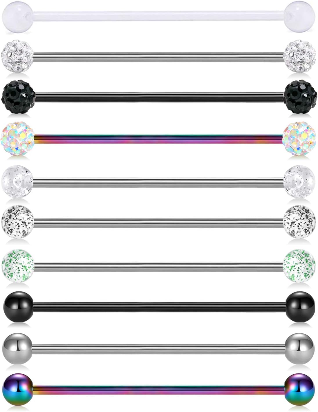 10pcs 14G Stainless Steel Industrial Barbell Earring Cartilage Body Piercing Jewelry - QIAO CrystalQIAO CrystalQIAO Crystal
