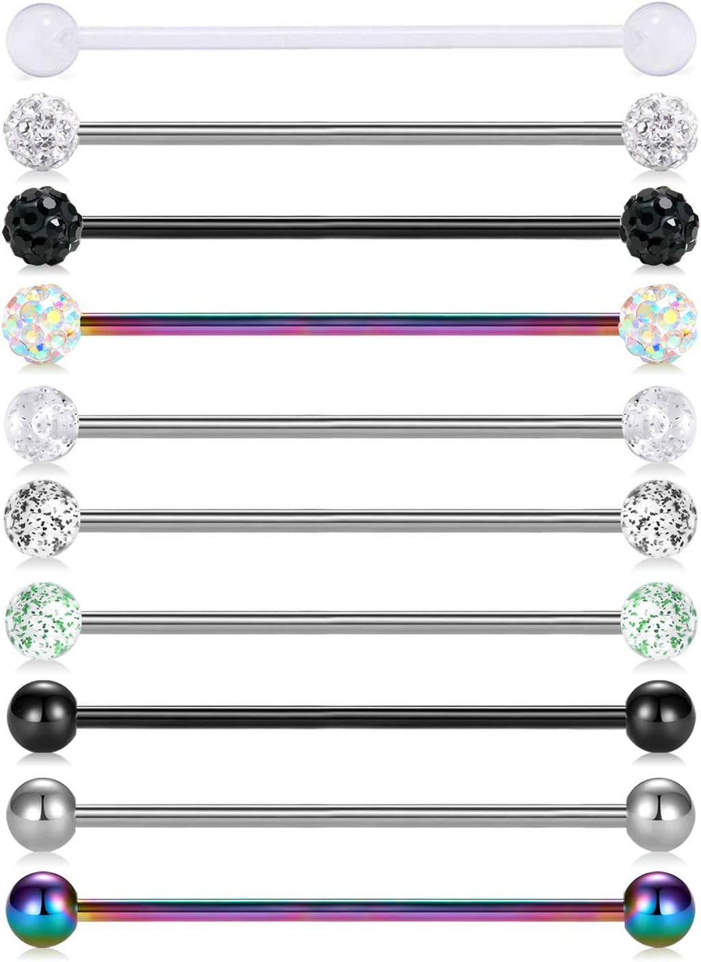 10pcs 14G Stainless Steel Industrial Barbell Earring Cartilage Body Piercing Jewelry - QIAO CrystalQIAO CrystalQIAO Crystal