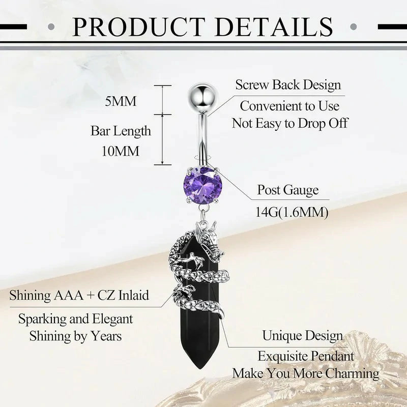 10Pcs Belly Button Rings Surgical Stainless Steel CZ Heart Dragon Butterfly Dangle