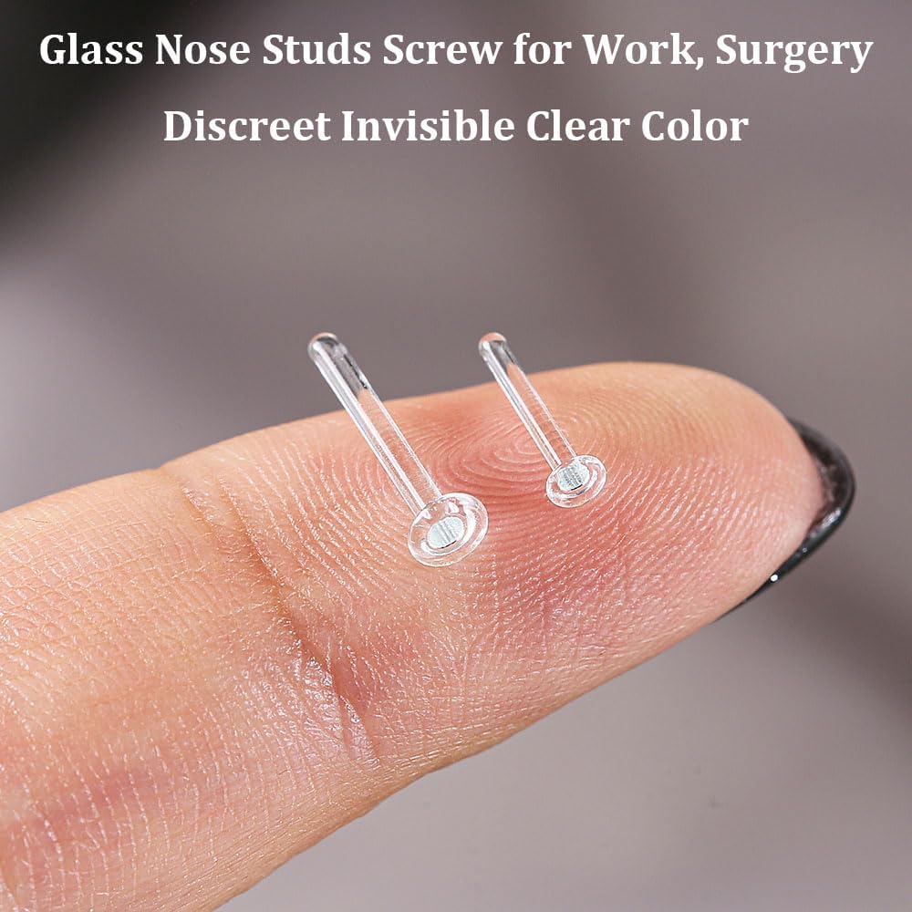 10Pcs Glass Clear Nose Studs for Work,Surgery, 18g/16g Glass Nose Piercing Retainer - QIAO CrystalQIAO CrystalQIAO Crystal