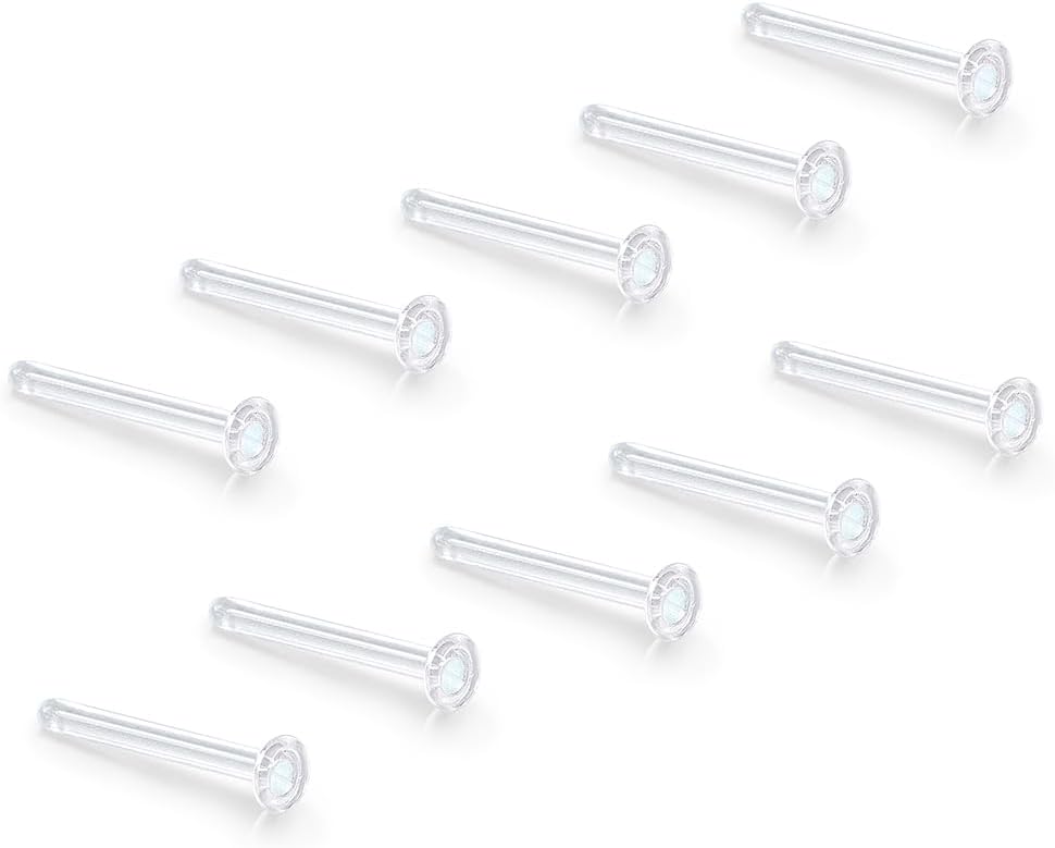 10Pcs Glass Clear Nose Studs for Work,Surgery, 18g/16g Glass Nose Piercing Retainer - QIAO CrystalQIAO CrystalQIAO Crystal