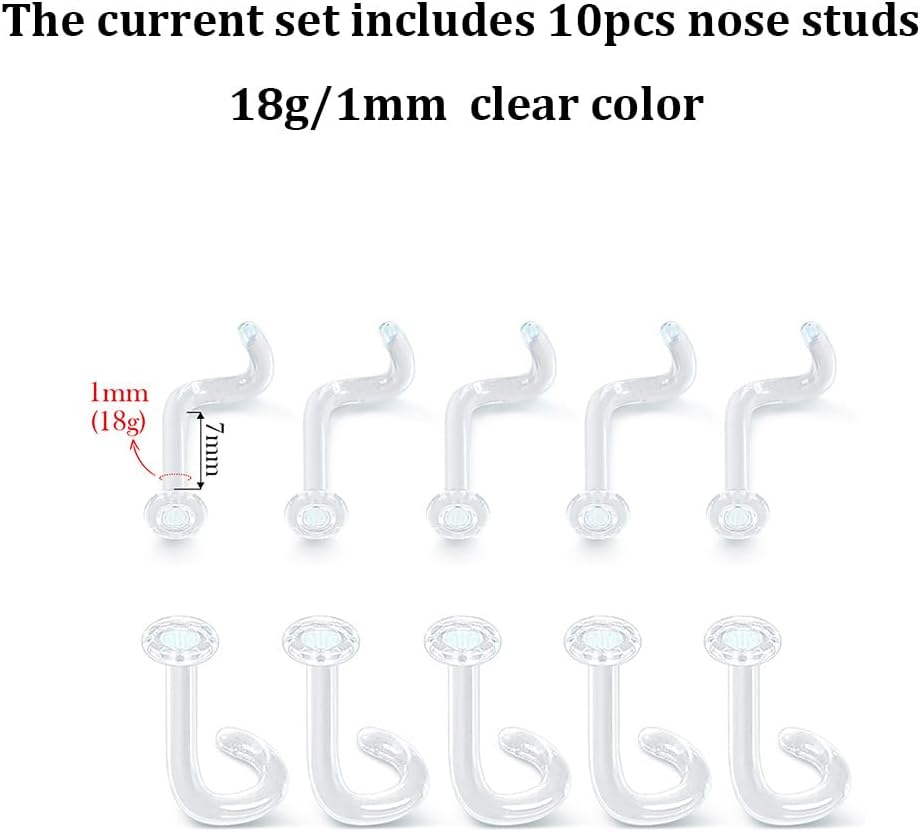 10Pcs Glass Clear Nose Studs Screw 18g/16g Glass Nose Piercing Retainer for Sport - QIAO CrystalQIAO CrystalQIAO Crystal