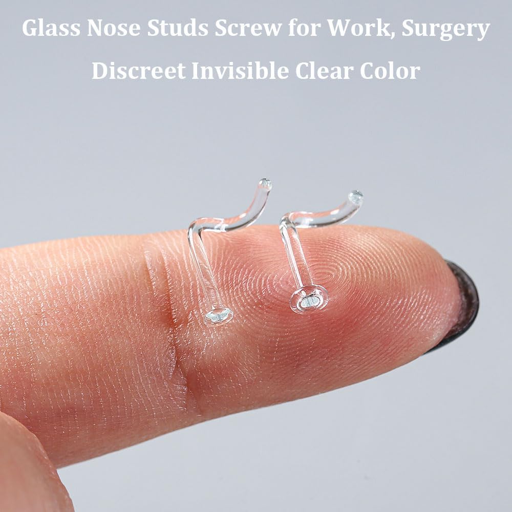 10Pcs Glass Clear Nose Studs Screw 18g/16g Glass Nose Piercing Retainer for Sport - QIAO CrystalQIAO CrystalQIAO Crystal