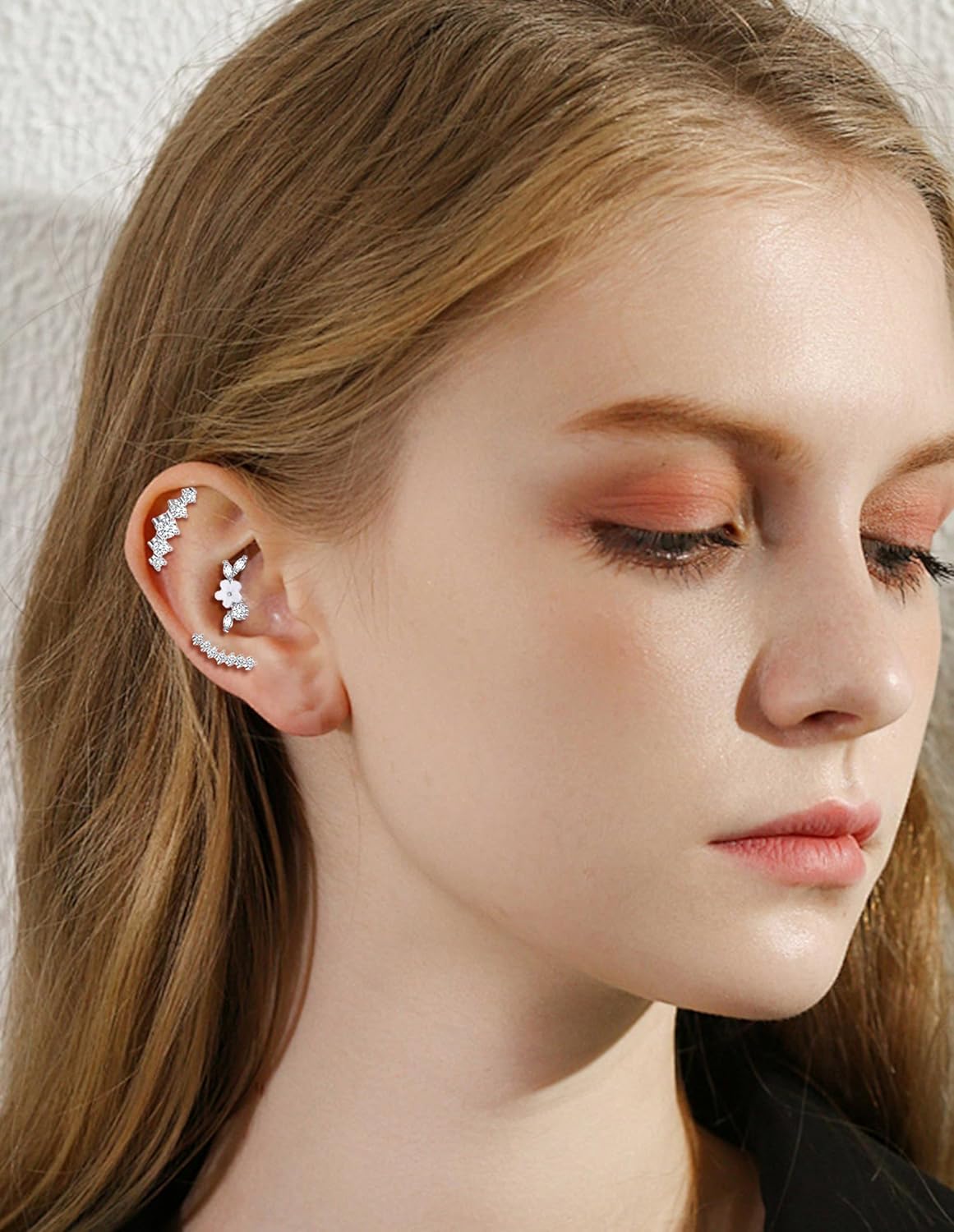 10Pcs Titanium Cartilage Earrings Stud Human Made Opal CZ Flower Star Leaf Ball Flat Back - QIAO CrystalQIAO CrystalQIAO Crystal