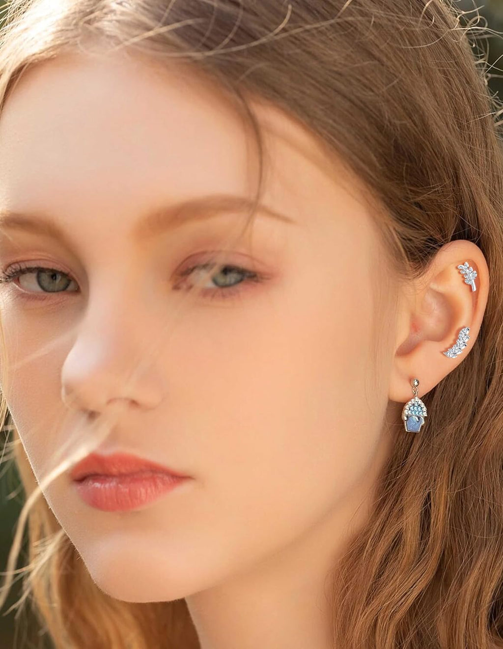 10Pcs Titanium Cartilage Earrings Stud Human Made Opal CZ Flower Star Leaf Ball Flat Back - QIAO CrystalQIAO CrystalQIAO Crystal