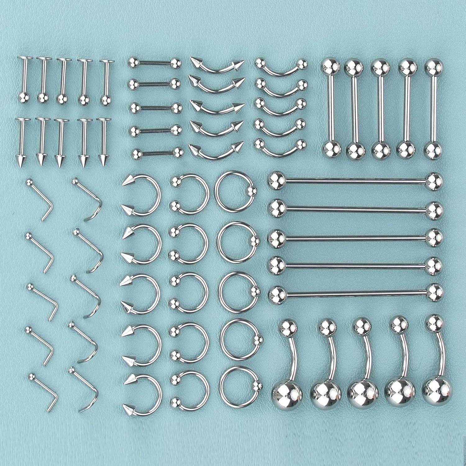 120PCS Body Piercing Kit Surgical Steel 14G 16G 20G BCR CBR Labret Lip Rings Cartilage Daith Earrings Nose Septum Nose Studs Belly Button Rings Jewelry Needles Gloves Clamps Tools