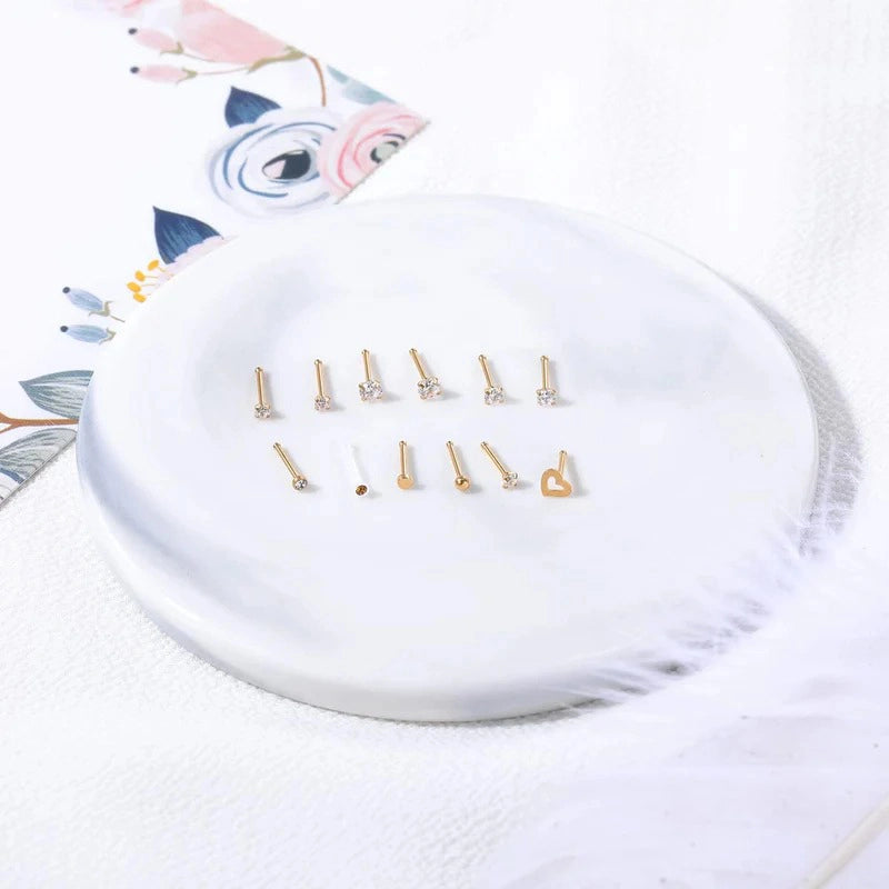 12Pcs 20G Nose Studs Rings - Surgical Steel L Shape Nose Bone Nose Screw