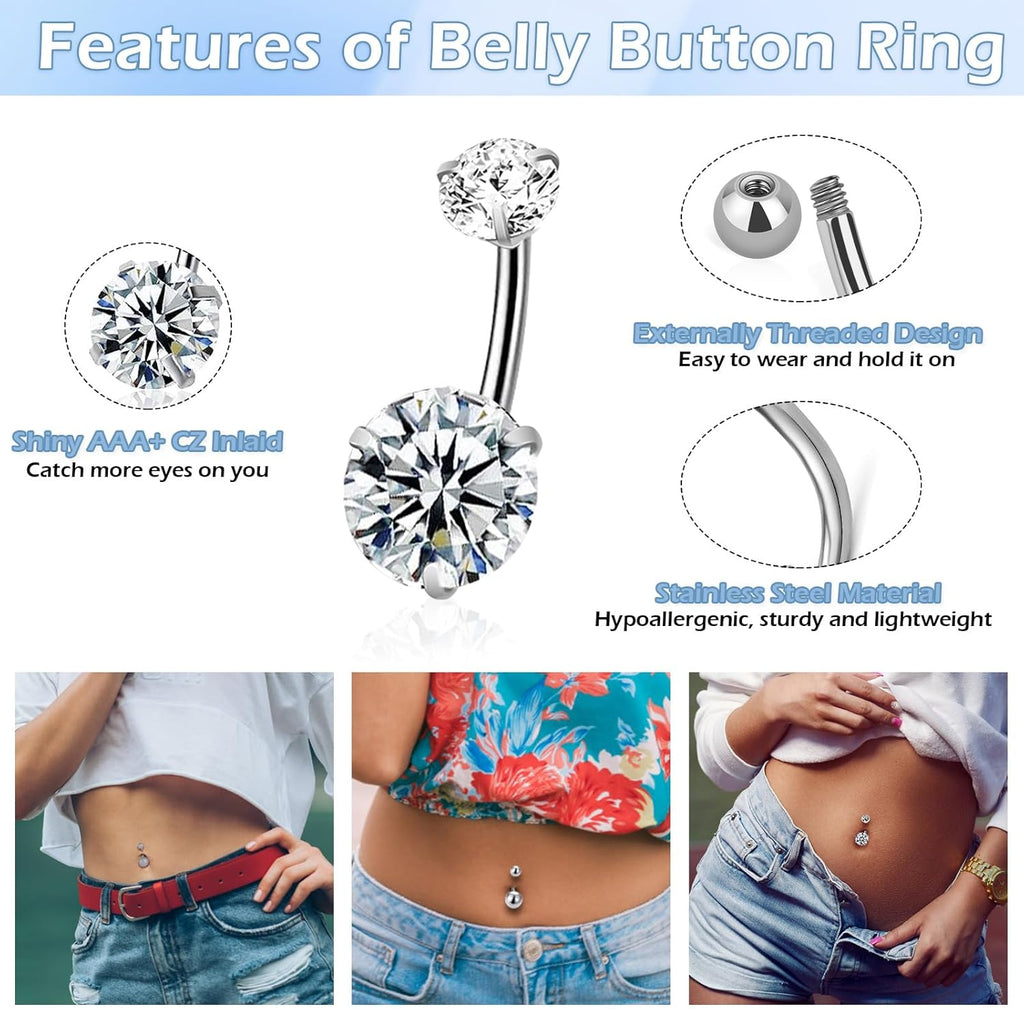 14 PCS Belly Button Rings for Women, 14G Long Dangle Navel Ring Screw Bar Design Body Piercing Jewelry Belly Rings Gifts - 我的商店我的商店我的商店