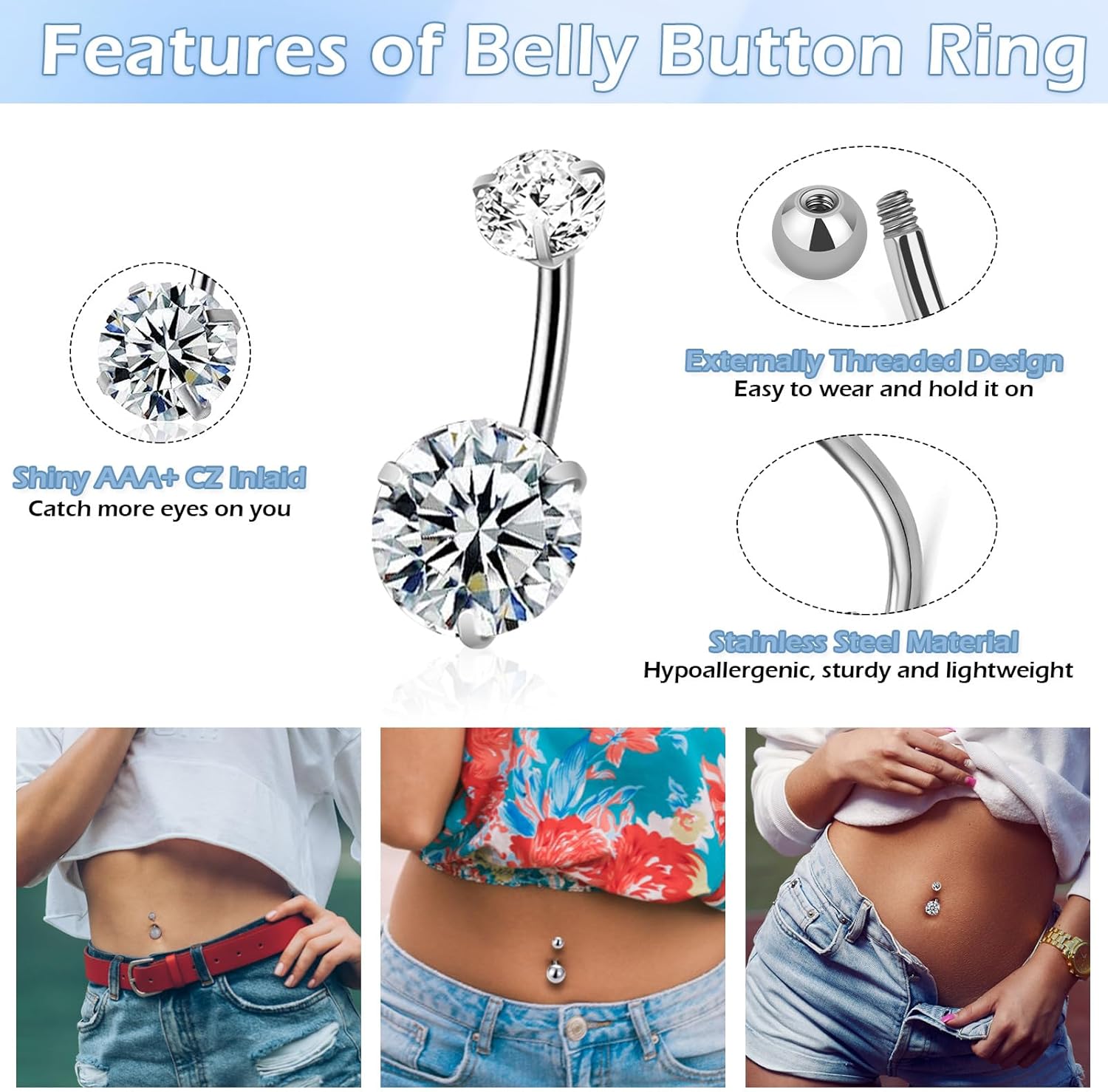 14 PCS Belly Button Rings for Women, 14G Long Dangle Navel Ring Screw Bar Design Body Piercing Jewelry Belly Rings Gifts - 我的商店我的商店我的商店