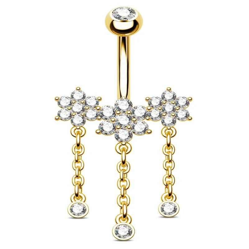 14G Belly Button Ring Flower Belly Ring Gold Belly Piercing Jewelry Floral Belly Piercing
