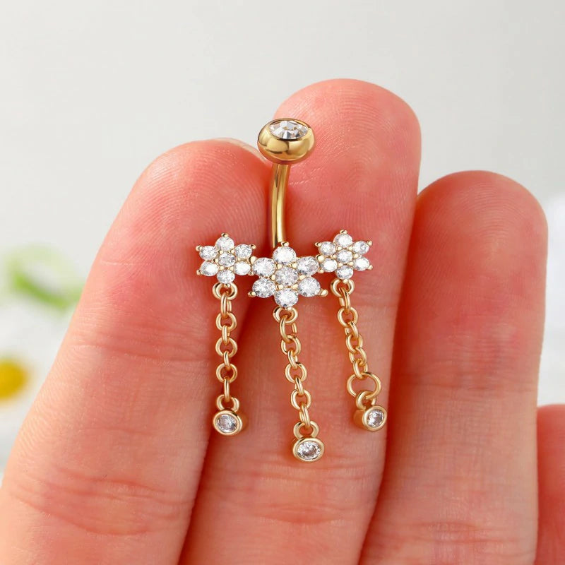 14G Belly Button Ring Flower Belly Ring Gold Belly Piercing Jewelry Floral Belly Piercing