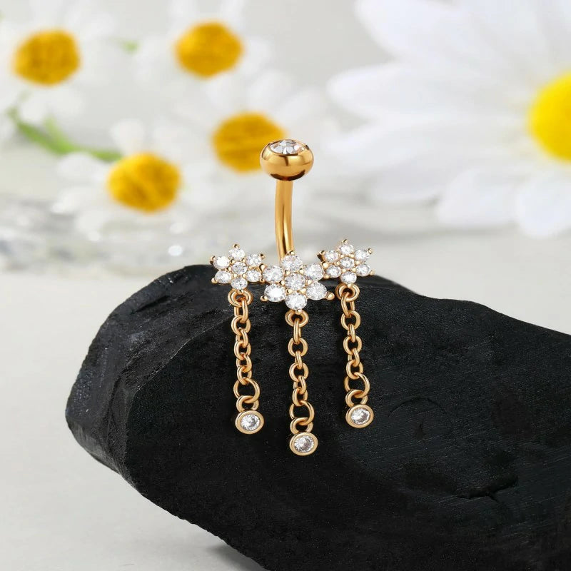 14G Belly Button Ring Flower Belly Ring Gold Belly Piercing Jewelry Floral Belly Piercing