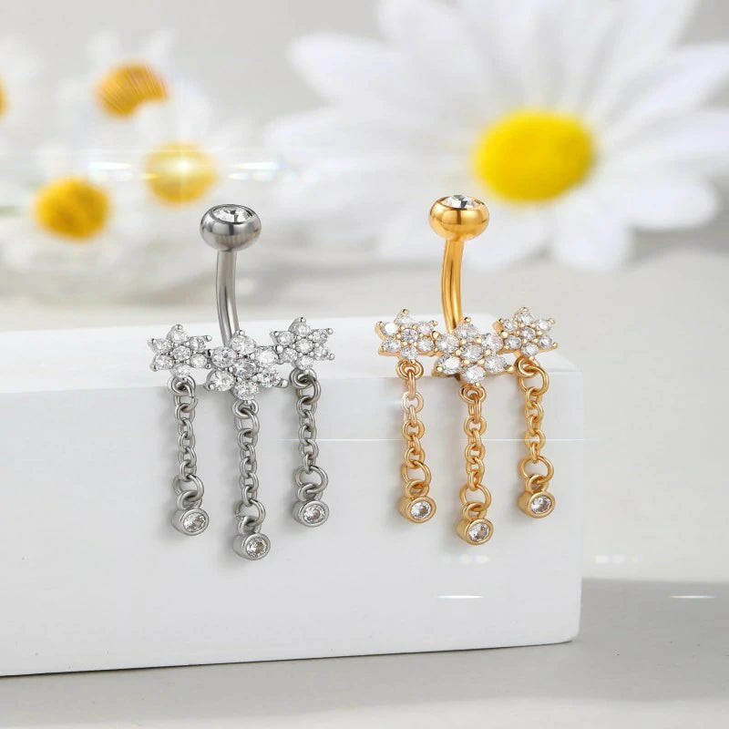 14G Belly Button Ring Flower Belly Ring Gold Belly Piercing Jewelry Floral Belly Piercing Jewelry