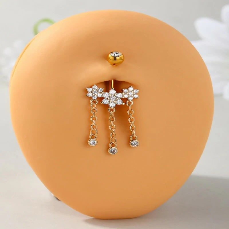 14G Belly Button Ring Flower Belly Ring Gold Belly Piercing Jewelry Floral Belly Piercing