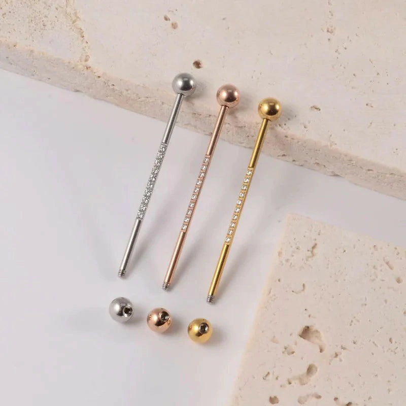 14G CZ Industrial Barbell Earrings Surgical Steel Cubic Zircon Industrial Bar Long Cartilage Helix Piercing Barbell