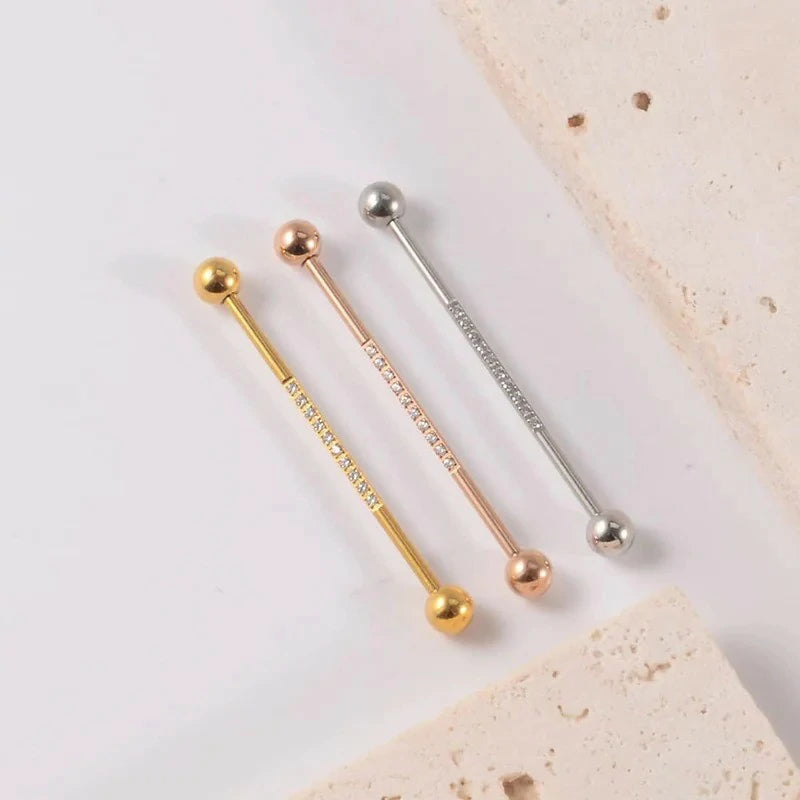 14G CZ Industrial Barbell Earrings Surgical Steel Cubic Zircon Industrial Bar Long Cartilage Helix Piercing Barbell