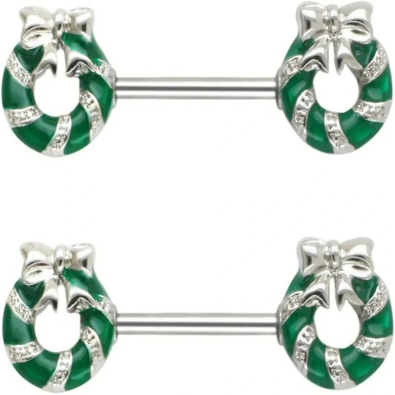 14G Christmas Small Bell Round Nipple Ring 316L Surgical Stainless Steel Nipple Barbell