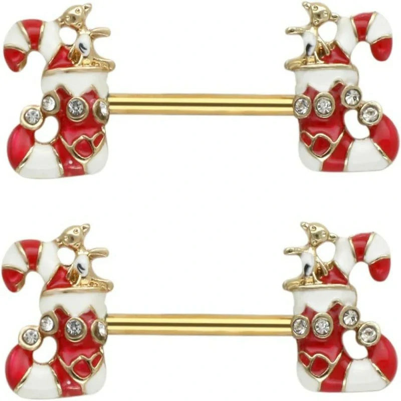 14G Christmas Small Bell Round Nipple Ring 316L Surgical Stainless Steel Nipple Barbell