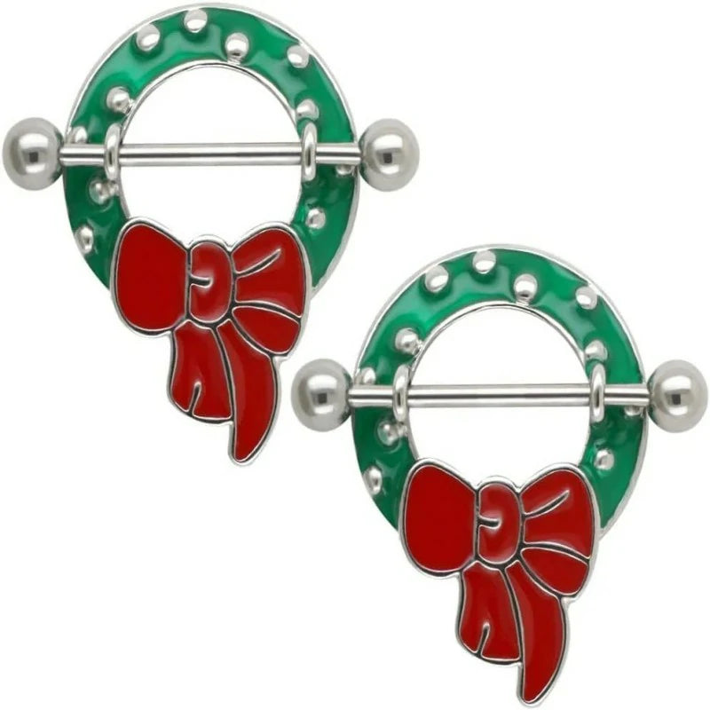 14G Christmas Small Bell Round Nipple Ring 316L Surgical Stainless Steel Nipple Barbell