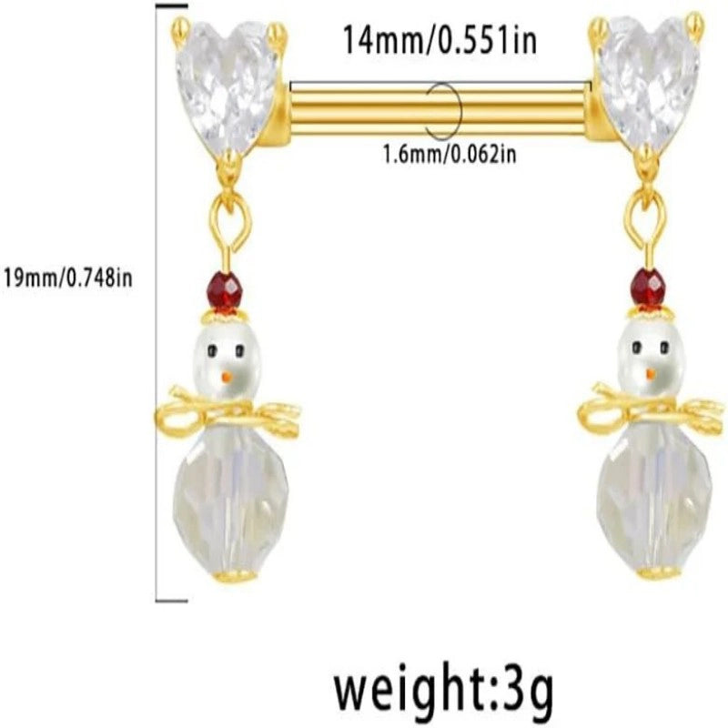 14G Christmas Snowman Dangle Nipple Rings Heart Nipplerings Barbell Dangling Charm Nipple