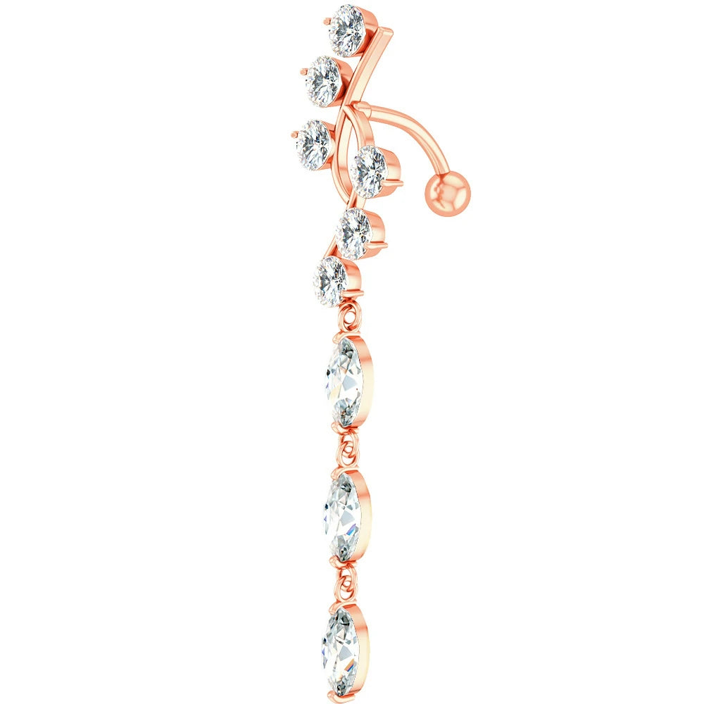 Dangle Belly Button Ring Hypoallergenic Surgical 14G Navel Button Piercing CZ Flower Heart Curved