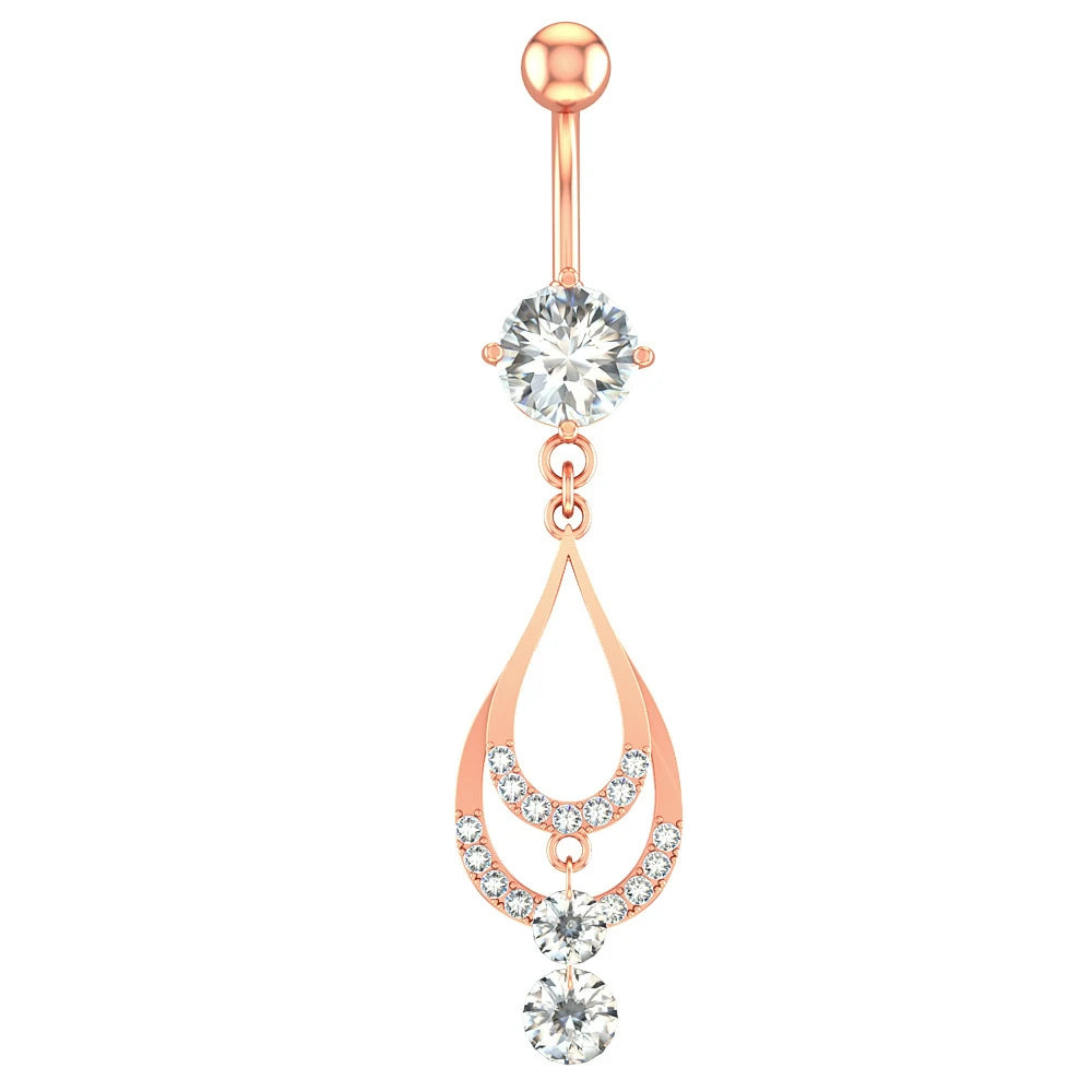 Dangle Belly Button Ring Hypoallergenic Surgical 14G Navel Button Piercing CZ Flower Heart Curved