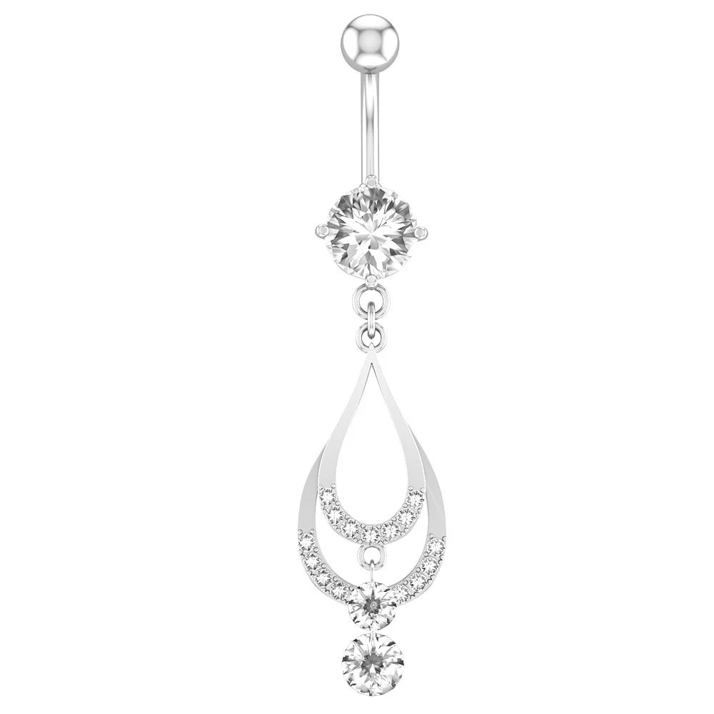 Dangle Belly Button Ring Hypoallergenic Surgical 14G Navel Button Piercing CZ Flower Heart Curved